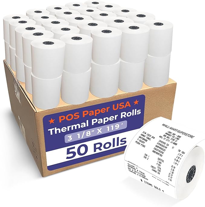 3 1/8" x 119' Thermal Paper (50 Rolls/Case) - BPA Free