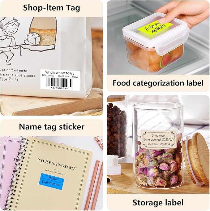 1x2 inch Blank Removable Freezer Labels Printable Rectangle Stickers 500PCS Water Oil Resistant with Perforation Line for Food Containers Jars Pantry Organization, Fluorescent Blue