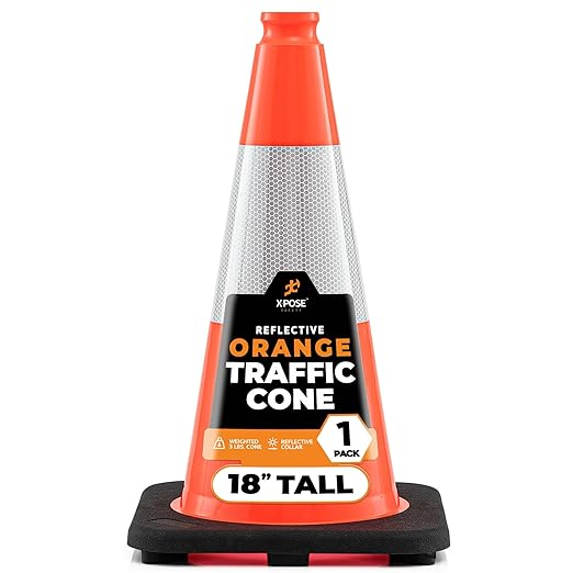 Xpose Safety 18 Inch Orange Traffic Cones with 6" Collar - 1 Pack Multipurpose PVC Plastic Safety Cone for Parking, Soccer, Caution, Kids and Construction - DOT Approved