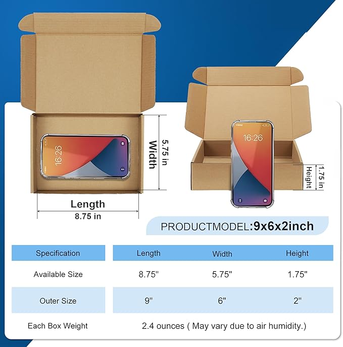 Famagic 12Pack 9x6x2 Small Shipping Boxes - Brown Corrugated Cardboard Mailer Boxes for Small Business, Mailing Boxes for Packaging, Bulk