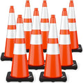 (8 Pack) BATTIFE Traffic Cones 28 Inch with Black Weighted Base, PVC Orange Cone for Traffic Control, Construction Events, Driveway Road Parking Lot
