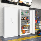 Metal Garage Storage Cabinet with Lock, 71" Tall Steel Storage Locker with 4 Adjustable Shelves, Heavy Duty Metal Cabinet for Garage, Office, Home, 31.5”W × 16.5”D, White