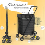 Stairs Climbing Shopping Cart w/Waterproof Basket Liner & 360° Swivel Wheels | Foldable Collapsible & Lightweight | Perfect for Groceries Laundry Utility Cart - Black