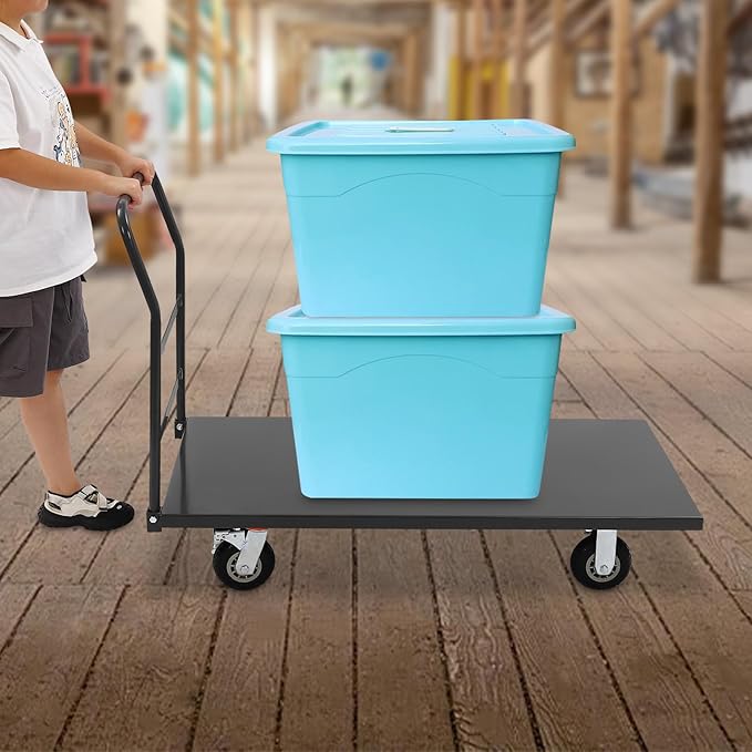 24"x49" Heavy Duty Platform Truck Cart, 2000lbs Capacity Steel Flatbed Cart with Handle & 4 Swivel Wheels, Industrial Utility Steel Hand Push Moving Dolly Cart for Warehouse, Luggage, and Moving