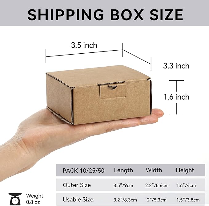 Small Shipping Boxes 3.5x3.3x1.6 Inches, 50-Pack Brown Corrugated Cardboard Gift Boxes for Mailing, Packaging & Storage