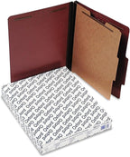 Pendaflex Pressboard Classification File Folders, 1 Divider, 2" Embedded Fasteners, 2/5 Tab Cut, Letter Size, Red, Box of 10 (1157R)