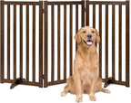 36" Height Extra Tall Freestanding Pet Gate, Solid Wood Folding Safety Fence Wooden Dog Gate with 2 PCs Support Feet Ideal for Stairs, Doorways, Halls, Kitchens, Heavy Duty Gates, 3 Panels, Walnut