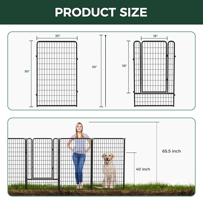 FXW Garden Fence Outdoor for The Yard – 50in(H) x 41.7ft(L) Heavy Duty Metal Animal Barrier for Dog and Rabbit, Decorative Dog Fence, 16 Panels, Black
