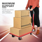 Push Cart Dolly by Wellmax, Moving Platform Hand Truck, Foldable for Easy Storage and 360 Degree Swivel Wheels with 660lb Weight Capacity, Red Color