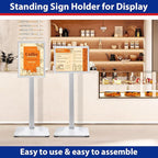 Pedestal Sign holder Stand 8.5x11inch Adjustable Standing Floor Sign Stand with Heavy Base & Snap Frame Display Stand for Indoor Outdoor Business Store Sign Holder Poster Stand (Silver)