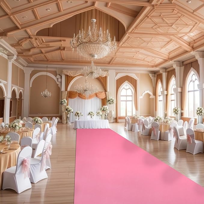 Preboun 3.9 x 60 ft Carpet Runner for Party Felt Runway Rug Runner Rug with Carpet Tape for Halloween Wedding Christmas Xmas Thanksgiving Outdoor Accessories Wedding Party Hallway(Pink)