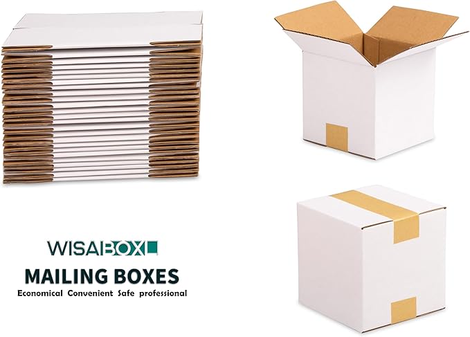4x4x4 inch White Shipping Boxes, Corrugated Cardboard Small Boxes for Business Mailing, Packing, Moving, Storage, 25 Pack