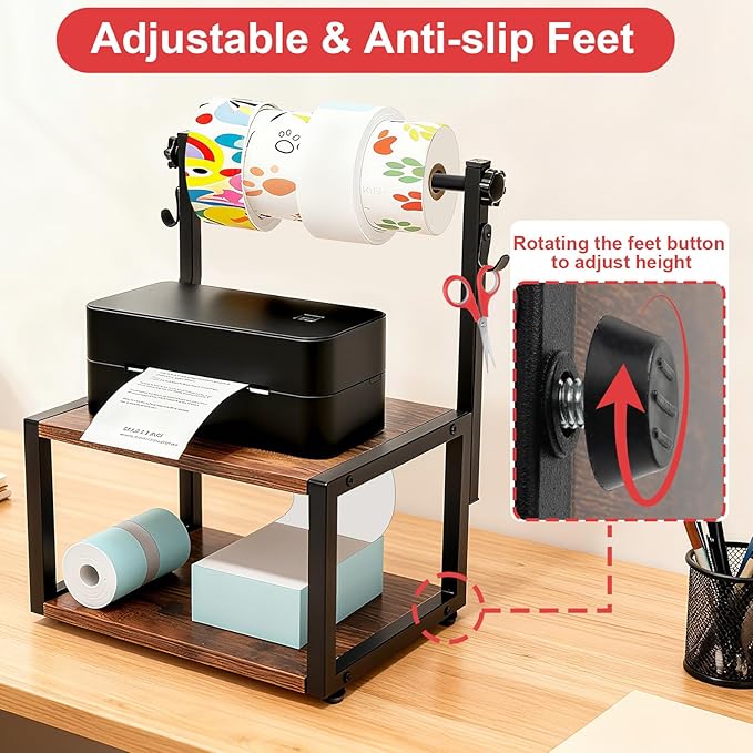 Label Holder for Rolls and Fan-Fold Labels, Wooden Sticker Dispenser for Desktop Thermal Printer and Accessories Storage, Self-Adhesive Label Organizer Stand for Home, Office, Small Businesses
