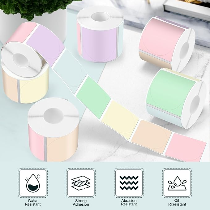 Ctosree 500 Pcs/ 1 Roll Thermal Sticker Labels Self Adhesive Direct Thermal Labels Multipurpose Printer Stickers for DIY, Name Tag(Round,2 Inches,Macaron Gradient Color)