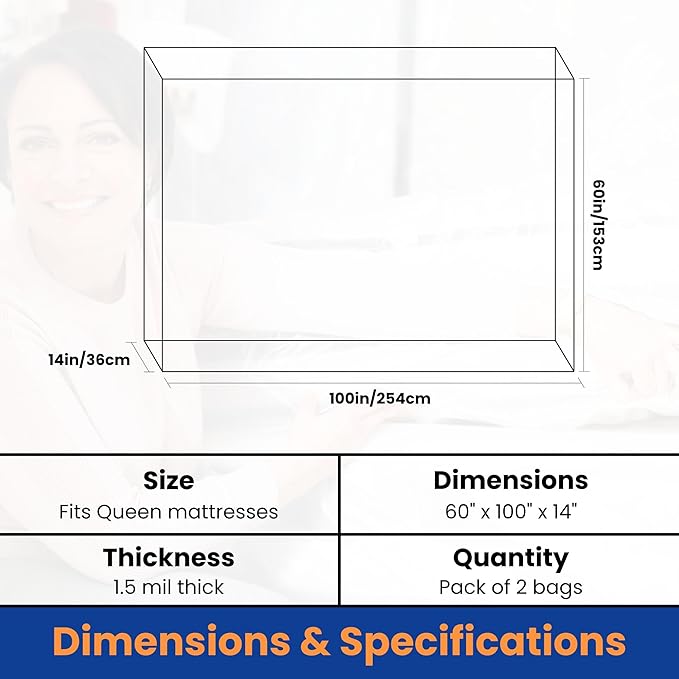 VICMORE 2 Pack Queen Mattress Bags for Moving, Storage & Disposal – Clear Heavy-Duty Plastic Covers, Tear-Resistant & Dustproof, Recyclable (Fits Queen Beds)