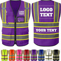 Custom Safety Vest with Logo Personalized High Visibility Vest Reflective for Men with Pockets Zipper Construction Workwear