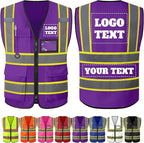 Custom Safety Vest with Logo Personalized High Visibility Vest Reflective for Men with Pockets Zipper Construction Workwear