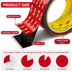 Double Sided Tape Heavy Duty 2in x 10ft, Heavy Duty Removable Mounting Tape, Adhesive Strips Double Sided Mounting Tape, Strong Foam Tape for Walls Picture Hanging Poster, Car, LED Strip Light