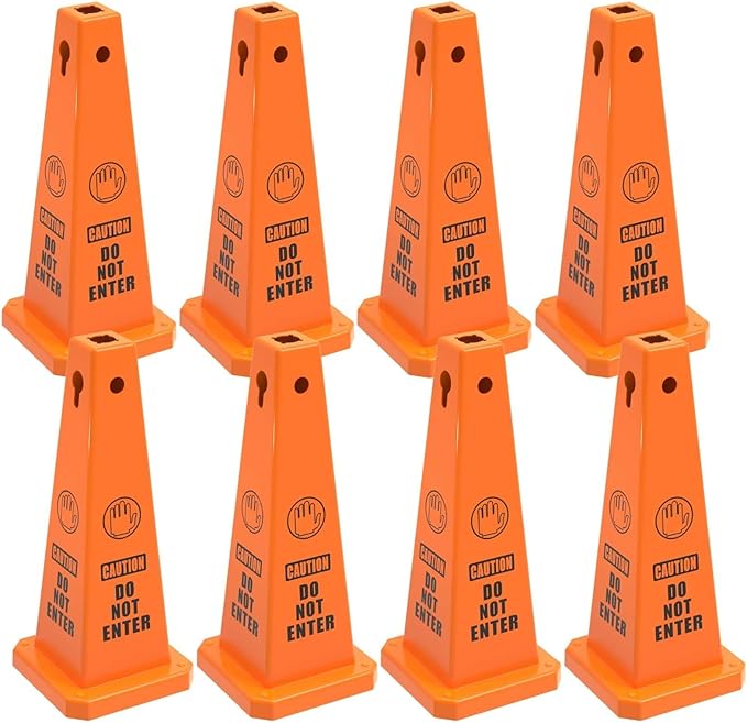 Do Not Enter Sign, 26.4-Inch Safety Cone, Orange Plastic, High-Visibility, Weatherproof, Slip-Resistant Base, Stackable, Traffic Warning Sign -8 Pack