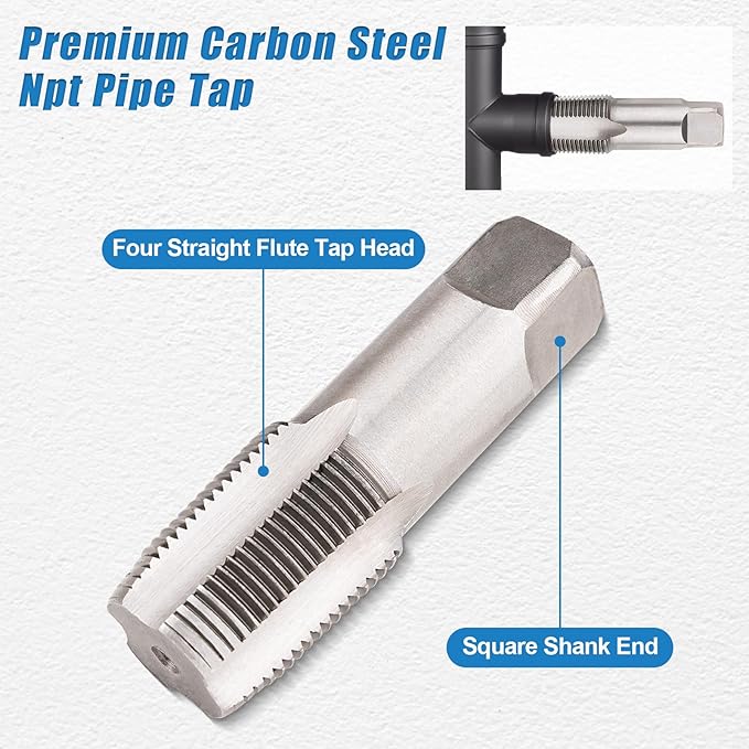 5-Piece NPT Pipe Tap Set, NPT Tap and Die Set with 1/8", 1/4", 3/8", 1/2" and 3/4" Sizes – Carbon Steel Hand Threading Tool for Plumbing, Mechanics, DIY Tasks, Delivers Clean Accurate Threads