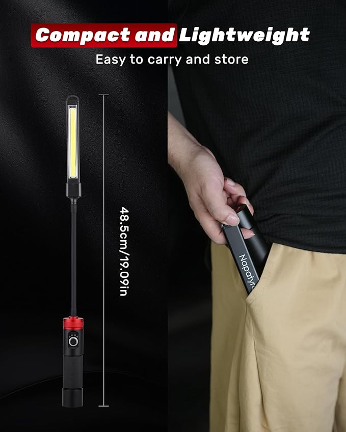 Rechargeable Work Light, 5000mAh Flexible Gooseneck LED Work Light with Magnetic Base, 800LM Portable Mechanic Light for Auto Repair, Workbench, Grill, Inspection, Black