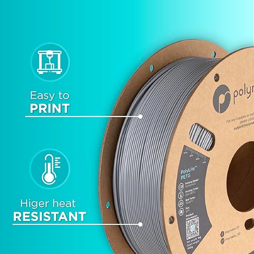 Polymaker PolyLite Grey 3D Printer PETG Filament 1.75mm 1kg, Legacy PETG Formula, +- 0.03mm Dimensional Accuracy, Reliable Everyday Filament, Strong Layer Bonding, Compatible with Most 3D Printers