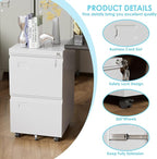 Aobabo 2 Drawer File Cabinet with Wheels, Lockable Metal Filing Cabinet with Business Card Slot for Legal/Letter Size Home Office, Required Assembled,White