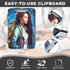 Clipboard with Storage,Storage Clipboard with Pen Holder,Heavy Duty Plastic Storage Clipboard with Low Profile Clip, Clipboard Folder, Teacher Must Haves, Office Supplies,Black Girl