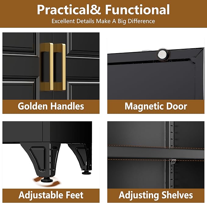 Kitchen Cabinet, 90" Tall Metal Storage Cabinet, Food Pantry cabinets with One Drawer, Black Pantry Cabinet for Dining, Living Room, 16" D x 32" W x 90" H, Assembly Required