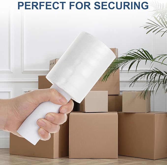 DAJAVE 6 Pack Stretch Wrap Film with Handle, 4 Inch x 1000ft 80 Gauge Thick Industrial Strength Hand Shrink Wrap Roll, Self-Adhesive Plastic Wrap for Packing, Moving