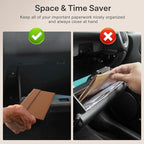 CoBak Leather Car Registration and Insurance Holder with Magnetic Compartment - Vehicle Glove Box Organizer for Driver License, Cards, Emergency Cash - Auto Truck Accessories Case, Lychee Brown