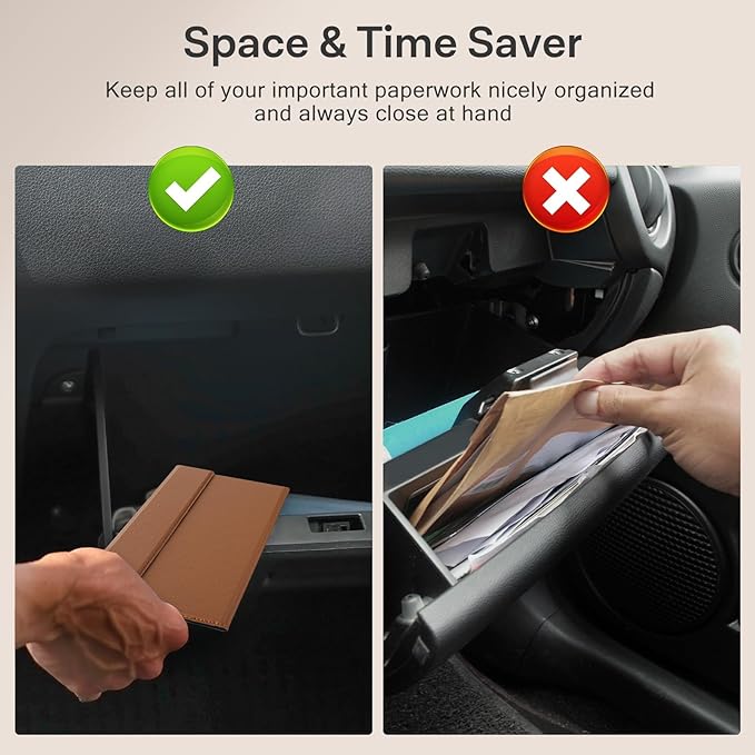 CoBak Leather Car Registration and Insurance Holder with Magnetic Compartment - Vehicle Glove Box Organizer for Driver License, Cards, Emergency Cash - Auto Truck Accessories Case, Lychee Brown