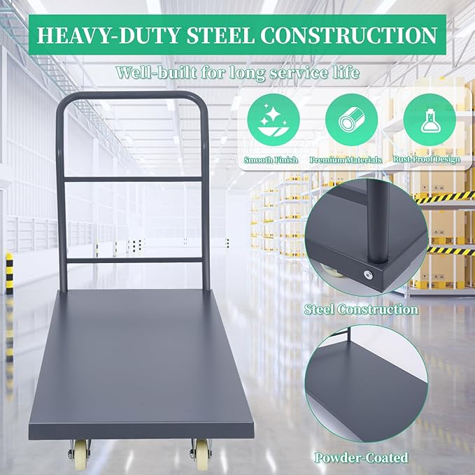 Heavy Duty Flatbed Cart 36"x24" Platform Truck, 2000 lbs Capacity Steel Hand Truck with 4 Swivel Wheels, Industrial Utility Push Cart for Warehouse, Garage, and Moving Supplies
