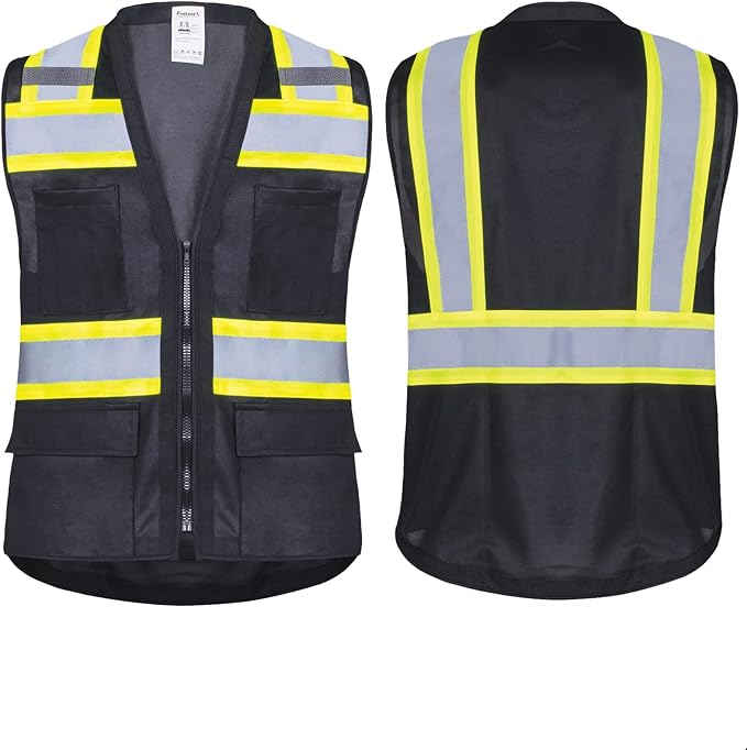 ProtectX 6 Pockets High Visibility Safety Vest for Men Women Class 2 Reflective Hi Vis Work Construction Vest