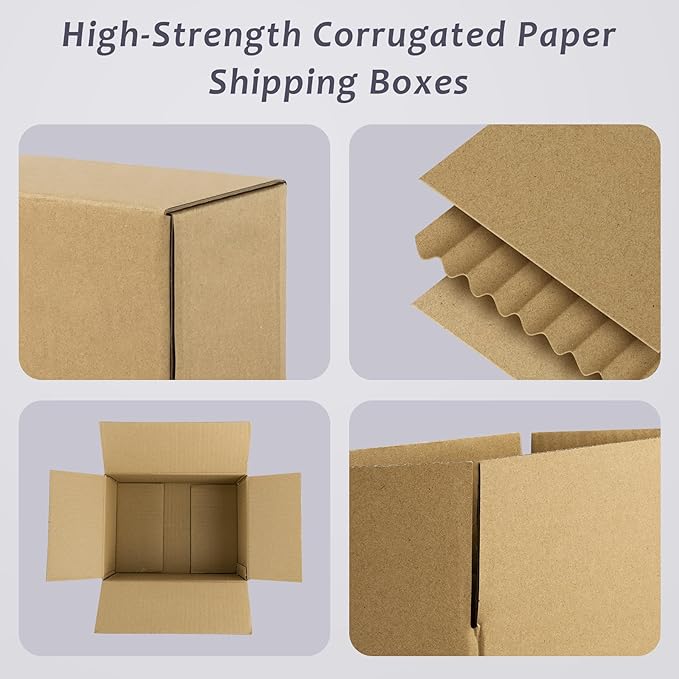 Frametory 8x6x4 Pack of 25 Corrugated Cardboard Packing Shipping Mailing Moving Carton Boxes, Brown