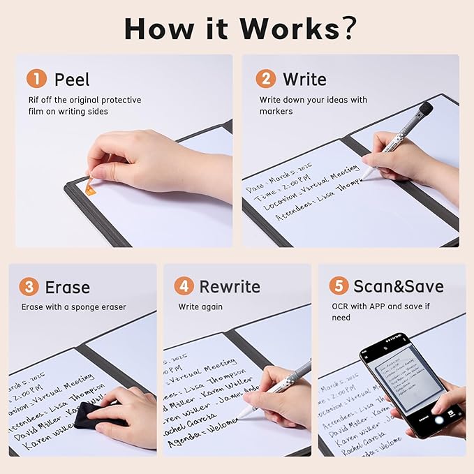 CoBak 6 Sides Portable White Board 12x9 inch (A4) - Notebook Design Dry Erase Small Board with Pocket and 3 Markers, Anti-Ghosting Surface for Office, School, Homeschool with Gift Box (Brown)