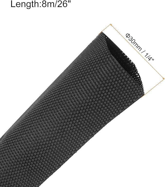 MECCANIXITY Braided Cable Sleeves Heat Shrinkable Fabric Sleeving, 1 1/4" 26ft Black 2:1 Ratio Heat Shrinkable Cord Protector for Harness Cable, Network Cable Protection, Cable Management