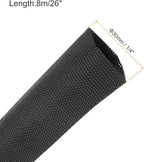 MECCANIXITY Braided Cable Sleeves Heat Shrinkable Fabric Sleeving, 1 1/4" 26ft Black 2:1 Ratio Heat Shrinkable Cord Protector for Harness Cable, Network Cable Protection, Cable Management