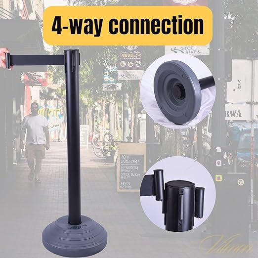 6 Pack 42Inch Crowd Control Stanchions with 10ft Black Retractable Belt Crowd Control Barriers 13 Inch Water-Filled Base Retractable Stanchions for Traffic Control (Black)