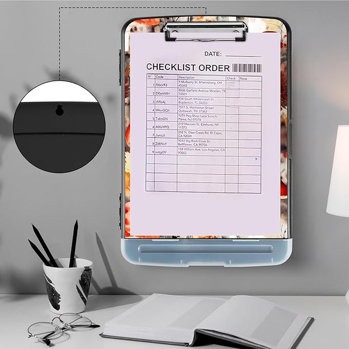 Clipboard with Storage,Storage Clipboard with Pen Holder,Heavy Duty Plastic Storage Clipboard with Low Profile Clip, Clipboard Folder, Teacher Must Haves, Office Supplies,Mushrooms and Leaves
