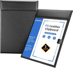KINGFOM PU Leather Hardboard Office Clipboard, Magnetic Clip A4 Letter Size Clip Boards with Pen Holder for Nurses, Students, Teacher Black 2 Pack