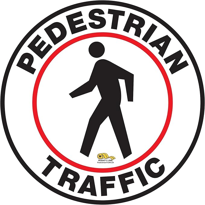 Mighty Line Pedestrian Traffic Crossing Walkway Floor Sign for Safety, Caution, Warning, Heavy-Duty, Peel and Stick, Adhesive, Industrial Quality, 12"