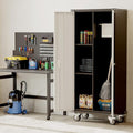 Metal Storage Cabinet with Lock-71 Tall Tool Organizer Steel Lockers w/Hanging Rod Metal Wardrobe Cabinet on Wheels for Home, Office, Warehouse, Garage