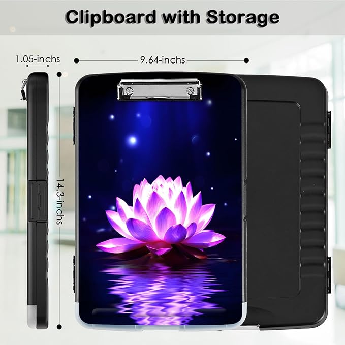 Clipboard with Storage,Office Supplies Nursing Clipboards Folder with Pen Holder Plastic Storage ClipBoard Foldable for Teacher Nurse,Purple Lotus