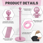 Ferraycle 4 Pcs Stainless Steel Stanchions Post Queue 38 Inch, 5 ft Velvet Carpet Ropes and Pole, Control Barriers for Wedding Birthday Party Decoration Sand Injection Hollow Base Set (Glitter Pink)