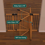 BABELIO 29-48" Metal Baby Gate with Brown Wood Pattern, Auto Close Dog Gate PressGuard P7 for The House, Stairs and Doorways, Pressure Mounted Pet Gate with Door, Safety Gate for Child and Pets