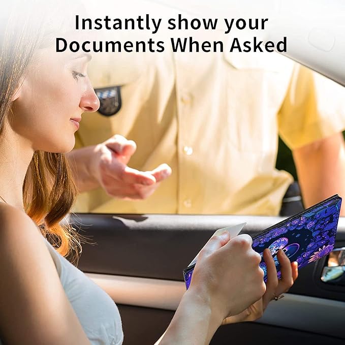 Car Registration and Insurance Holder, Leather Car Glove Box Organizer, Cool Car Accessories for ID, Driver's License Cards & Essential Document,business cards,Men&WomenBlacklight Skeleton Flower