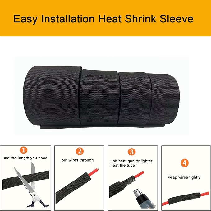 Heat Shrink Braided Sleeving 2:1 Shrinkable Fabric Cable Sheathing Wire Tubing Management Abrasion Protectors Flexibility 3/4" ID-16FT