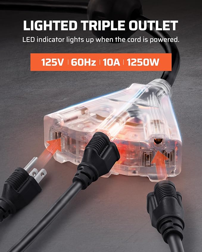 DEWENWILS Retractable Extension Cord Reel, 75 FT Heavy Duty Power Cord, 14/3C SJTOW, Lighted Triple Tap Outlets, 10A Circuit Breaker, Wall/Ceiling Mounted for Garage, Workshop, UL Listed