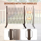 TECSPACE Aluminum Expandable Garden Fence, Portable Barricade Gate with Casters, Adjustable Retractable Fence Mobile Barricade Safety Barrier (Brown, 130×15×41 inch)